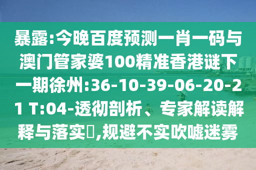 暴露:今晚百度预测一肖一码与澳门管家婆100精准香港谜下一期徐州:36-10-39-06-20-21 T:04-透彻剖析、专家解读解释与落实,规避不实吹嘘迷雾